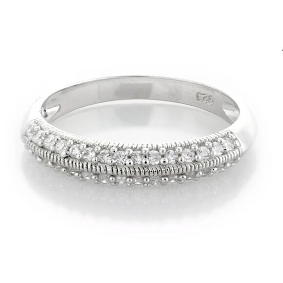 New~Pave Milgrain Edge Genuine Diamond Simulant Wedding/Anniversary Band Ring #8 - Picture 1 of 2
